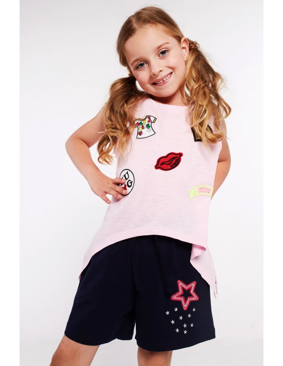 Girls\' shorts with a star, navy blue NDZ8726 - Online store - Boutique